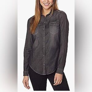 Calvin Klein Black Snap Button, Distressed. Button down.